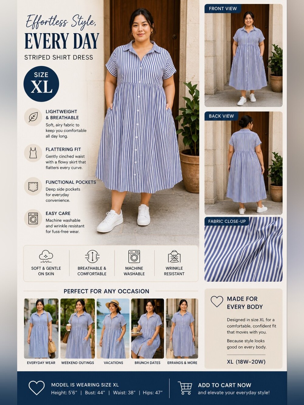 Striped Button-Front Shirt Dress - Blue